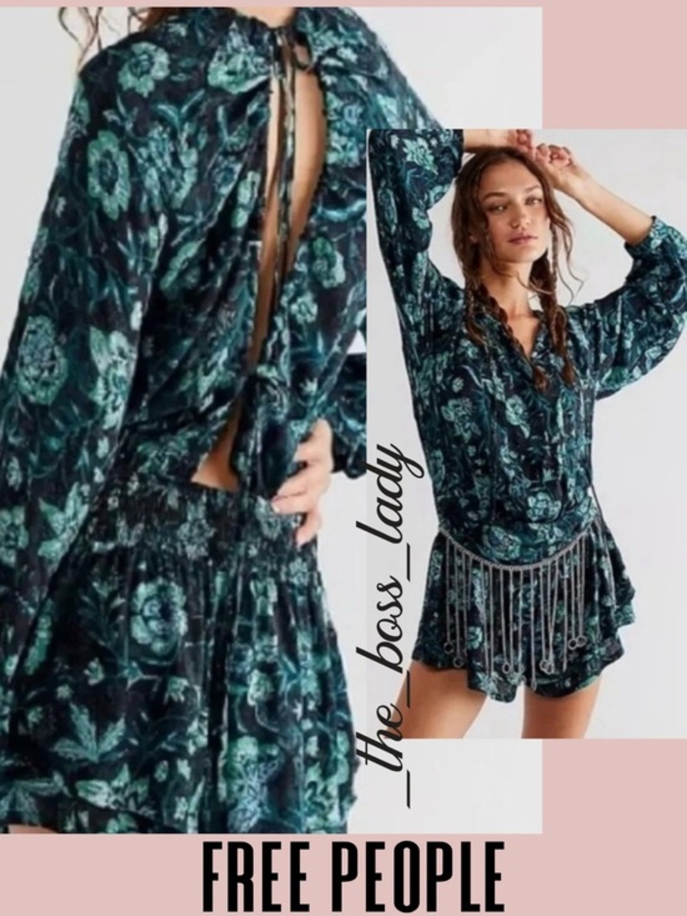 Free People romper floral boho green